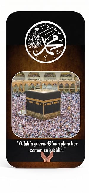Kabe Temalı İslami Hat Sanatlı Duvar Saati